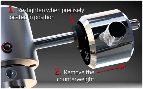 VERTERE Audio Super Groove Precision Tonearm - Using the Counterweight Location Device for transit 3