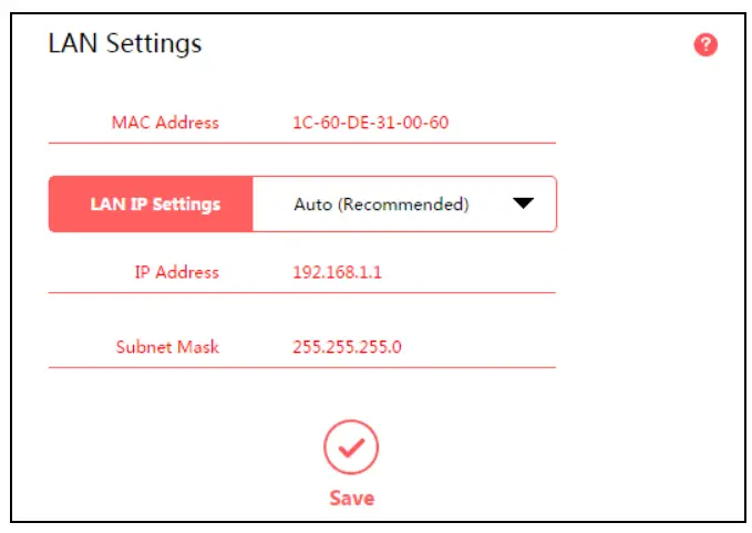 MERCUSYS 300Mbps Enhanced Wireless N Router MW325R - LAN Settings