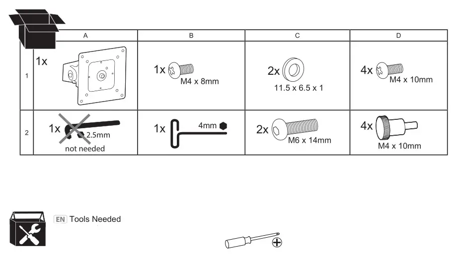 ergotron Heavy-Duty Tilt Pivot - Package Content & Tools Needed