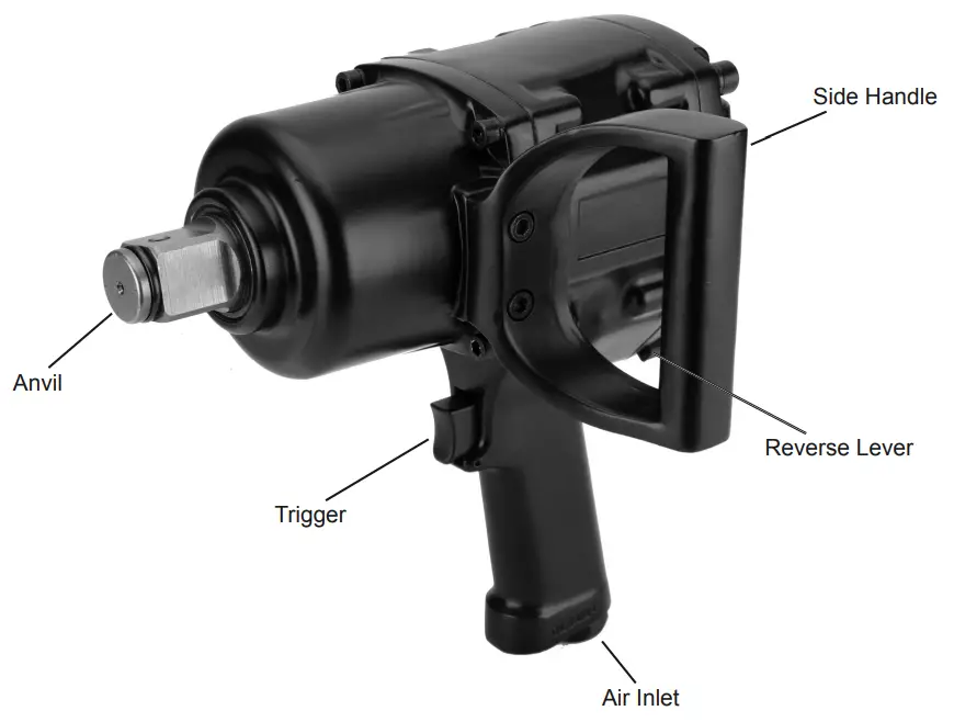 HARBOR FREIGHT 62355 Central Pneumatic 1 Inch Pistol Grip Air Impact Wrench - components