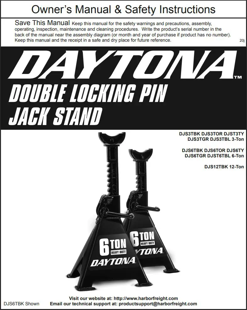 HARBOR FREIGHT DJS3TBK 3-Ton Daytona Double Locking Pin Jack Stand Owner's Manual