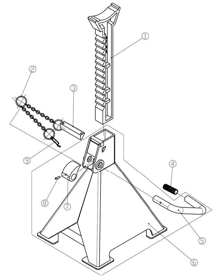 HARBOR FREIGHT DJS3TBK 3-Ton Daytona Double Locking Pin Jack Stand Owner's Manual - Parts List and Assembly Diagram