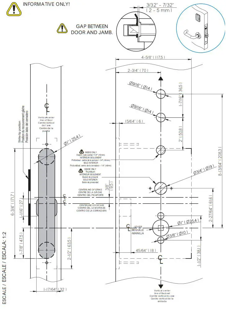 SALTO LA1T1770A24IMSLH Ansi Mortise Lock Without Deadbolt - DOOR PREPARATION 2