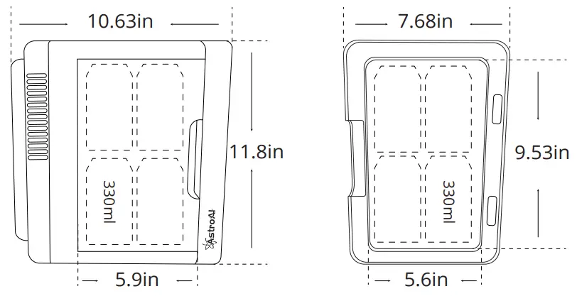 AstroAI LY2006A Mini Fridge 6L Mirror Fridge - SIZE DESCRIPTION