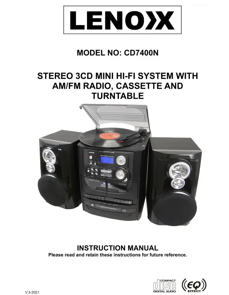 LENOXX CD1400N Stereo 3CD Mini Hi-Fi System Instruction Manual