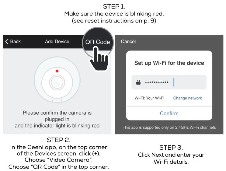 geeni Smart Wi-Fi Floodlight Camera - Add device. Method 2 Step 1-3