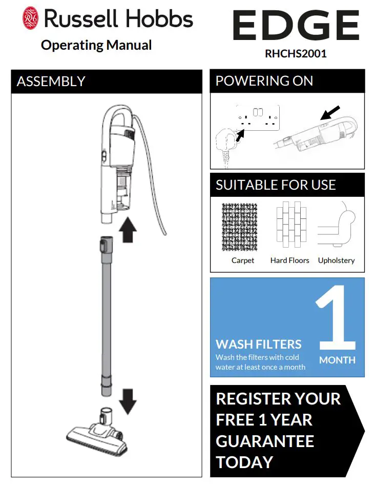 Russell Hobbs RHCHS2001 Handstick Vacuum User Manual