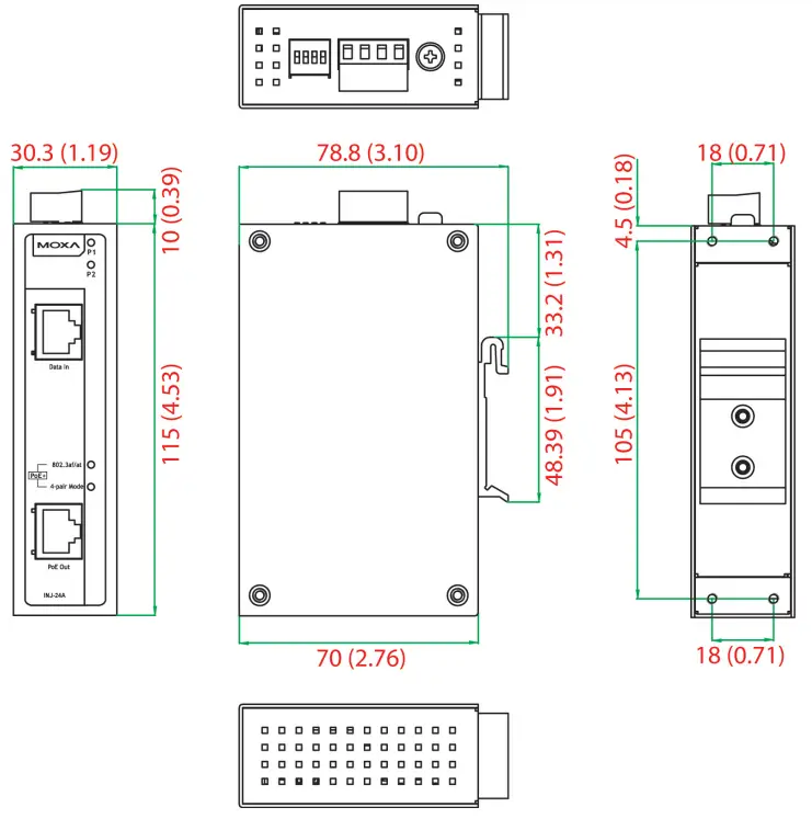 MOXA INJ 24A Series High Power PoE Injector - Panel Layout 1