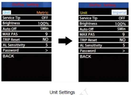 Key Disp KD986 Electric Bike Display - Unit Setting