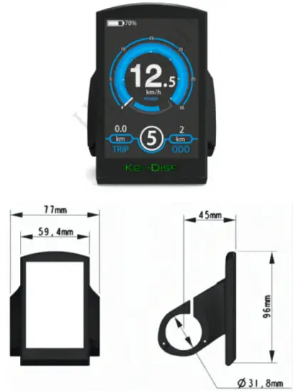 Key Disp KD986 Electric Bike Display - size