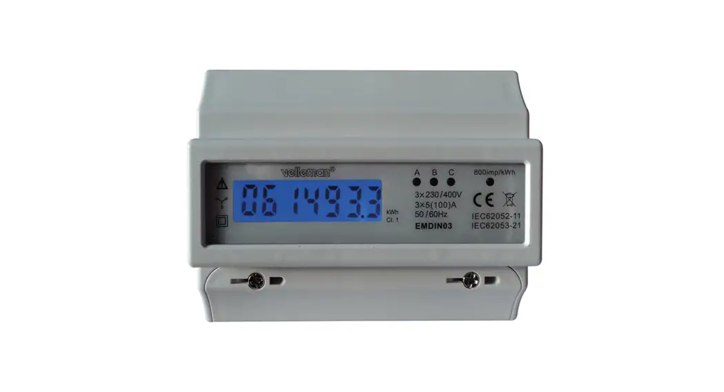 Velleman Emdin03 3 Phase - 7 Module Din Rail Mount Kwh Meter User Manual