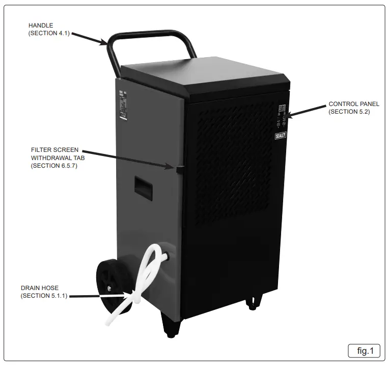 SEALEY SDH70.V2 70L Industrial Dehumidifier - SPECIFICATION