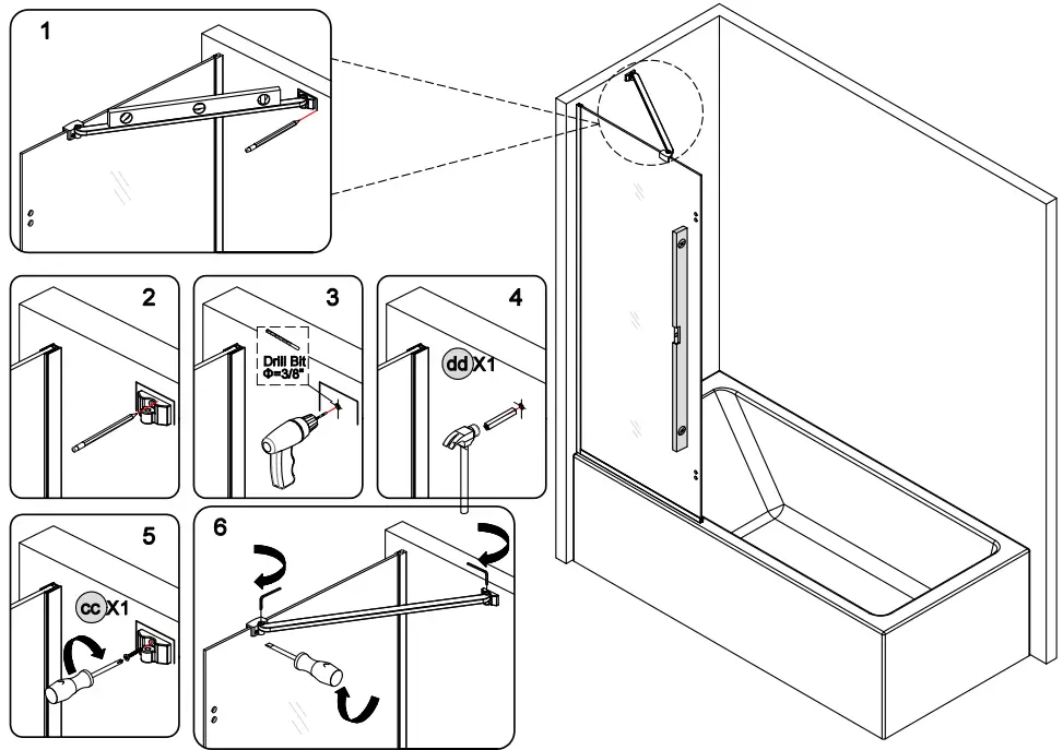 THE HOME DEPOT HDTK-TD-01 47.75 Inch W x 58 Inch H Pivot Frameless Tub Door in Chrome with Clear Glass-fig11