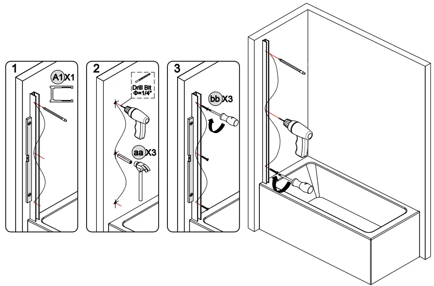 THE HOME DEPOT HDTK-TD-01 47.75 Inch W x 58 Inch H Pivot Frameless Tub Door in Chrome with Clear Glass-fig7