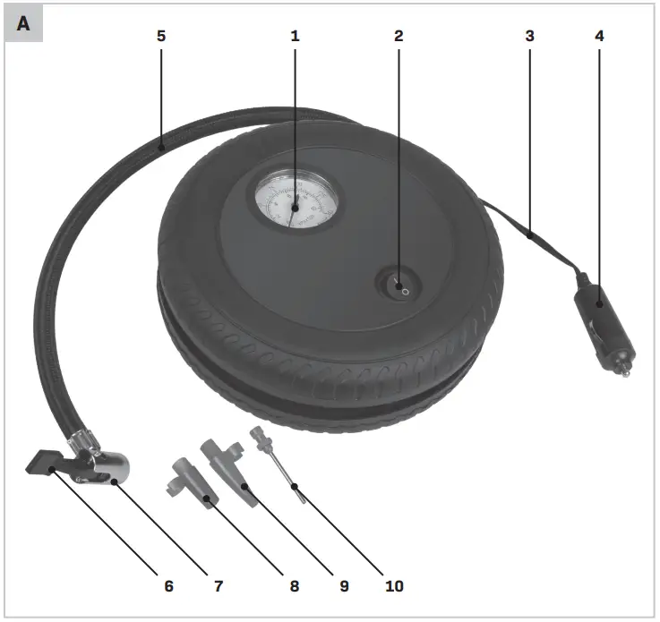 VONROC CR502DC Tyre Mini Compressor 12V - Fig 1