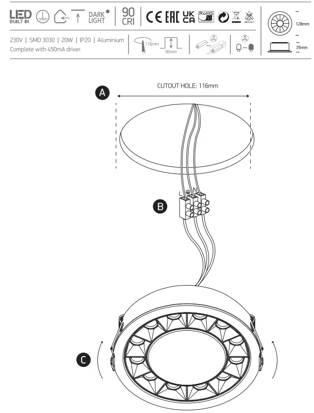 one LIGHT 10120X Recessed Fixed Spot Round