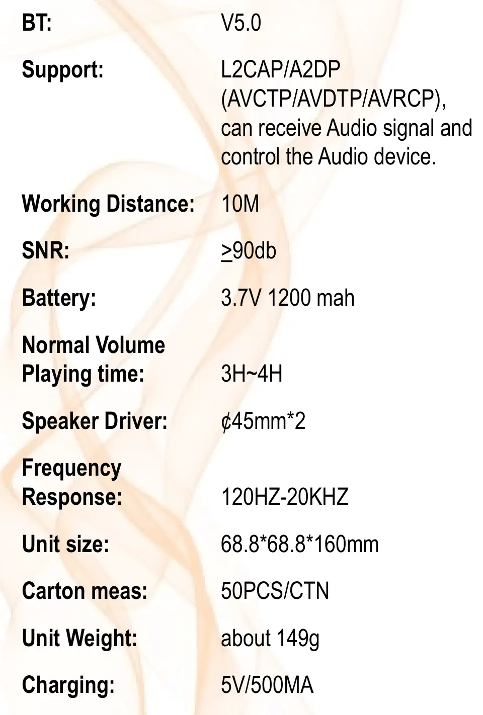 PULVER TG117 PORTABLE BLUETOOTH SPEAKER - Product Specifications