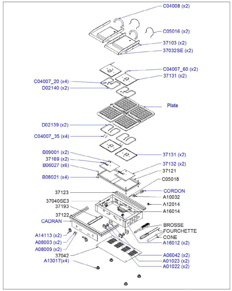 EQUiPEX GES80 1 Sierra Electric Waffle Baker - GES Exploded Diagram Parts List 2