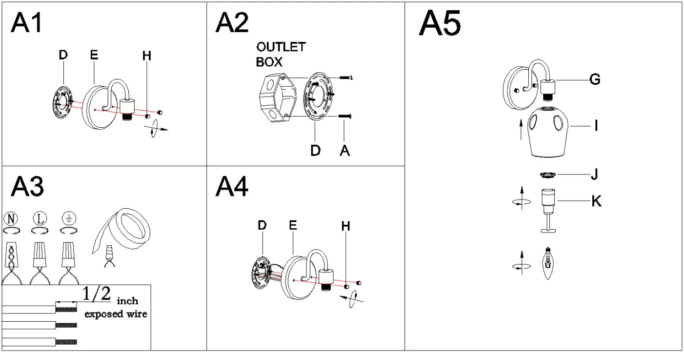 ZEVNI A04772W1 Arkle 14 Inch Wide Black Vanity Light - Make assembly