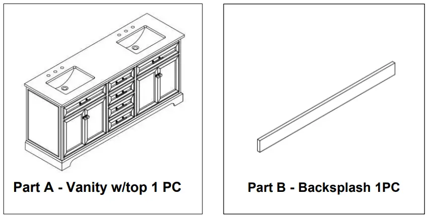 Avanity Thompson 72 Inch Bathroom Vanity Cabinet - Part List