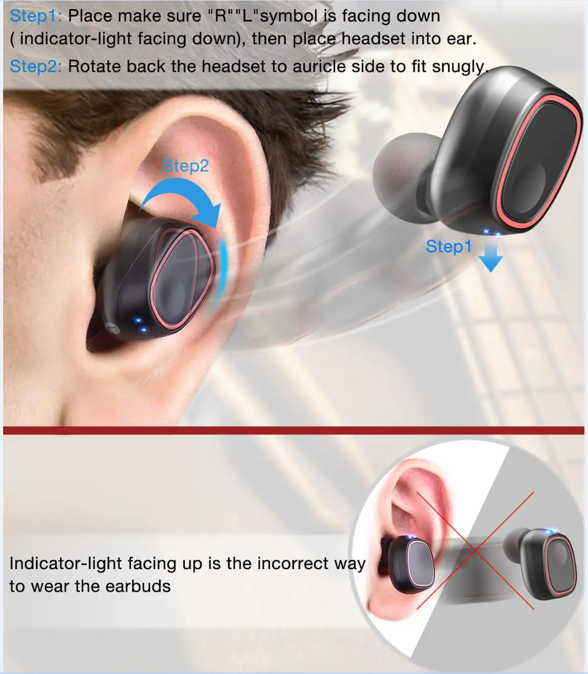 otate back the headset to auricle side to fit snugly
