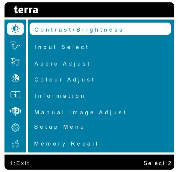 terra 3030021 LED 2256W PV LED Monitor - Main Menu
