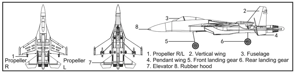 Xiao Bai Ma Model Toys Fanctory SU35J 11 3 Channel Airplane Toy - Name of aircraft parts