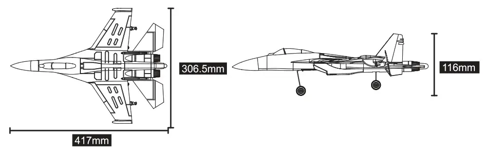 Xiao Bai Ma Model Toys Fanctory SU35J 11 3 Channel Airplane Toy - Product Size