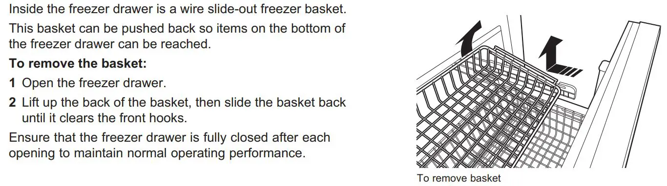 MONOGRAM ZICP360NHRH 36 Inch Bottom-Freezer Built-In Refrigerators Owner's Manual - FREEZER DRAWER WITH BASKET