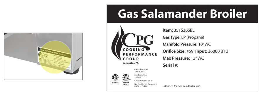 CPG 351S36SBL36K Gas Salamander Broiler - fig