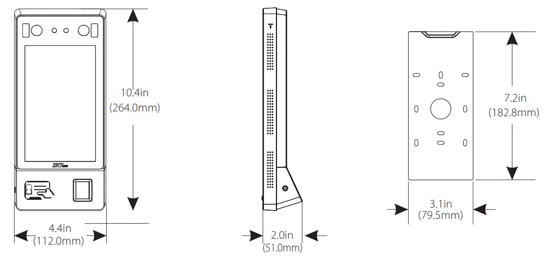ZKTECO G4[QR] Android Multi Biometric Facial Recognition Terminal - Product Dimensions