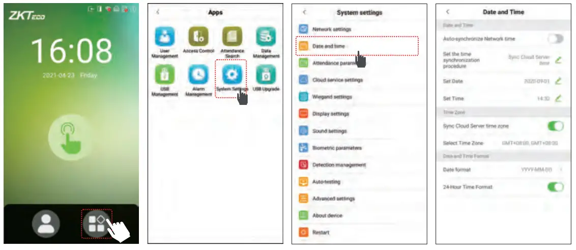 ZKTECO G4[QR] Android Multi Biometric Facial Recognition Terminal - Time Settings
