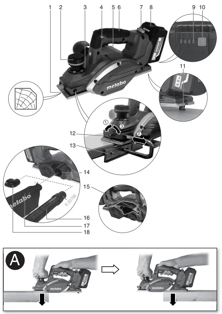 metabo HO 18 LTX 20 82 Cordless Planer Blades - figure