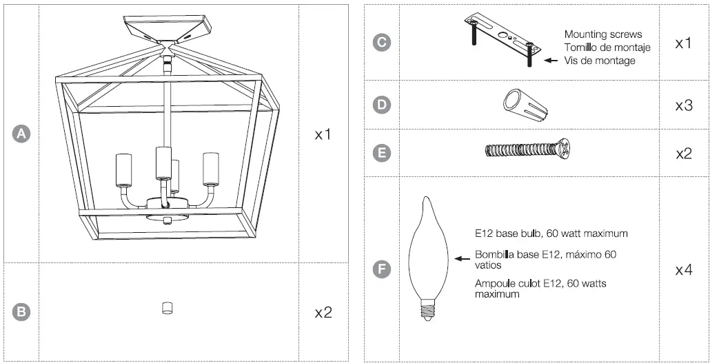 globe-61182-Sheldon-4-Light-Semi-Flush-Mount-Ceiling-Light-FIG-2