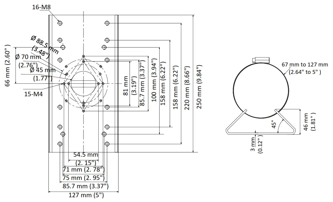 HIKVISION DS-1275ZJ-SUS Horizontal Pole - Dimension
