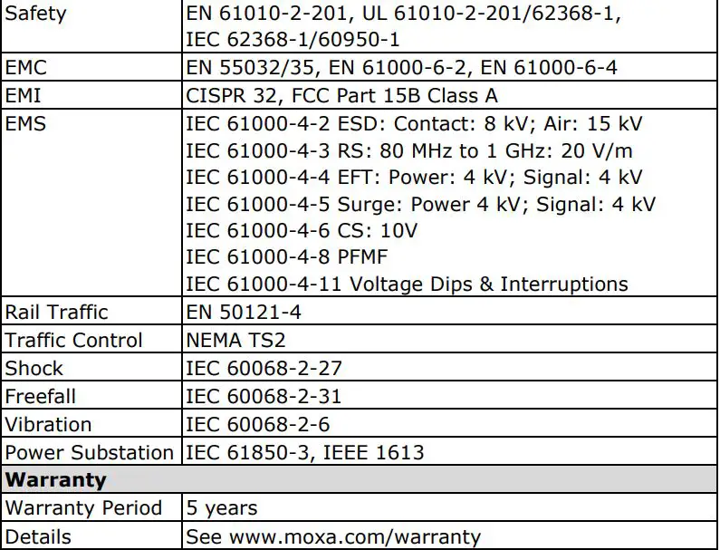 MOXA MDS-G4000-4XGS Layer 2 Managed Switches Installation Guide - Specifications