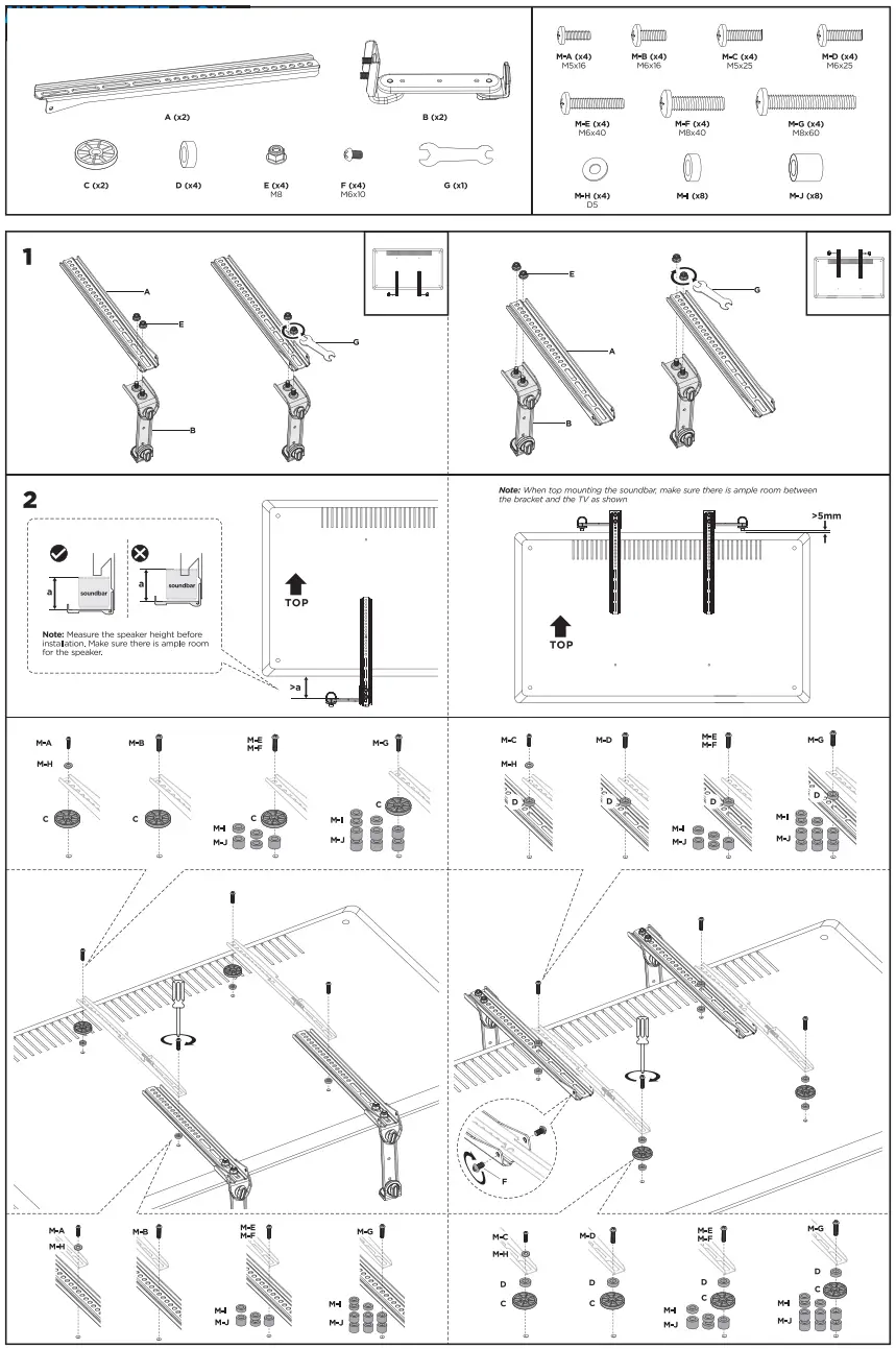 LASER TVB LSB49 BK Universal Soundbar Bracket - Figure 1