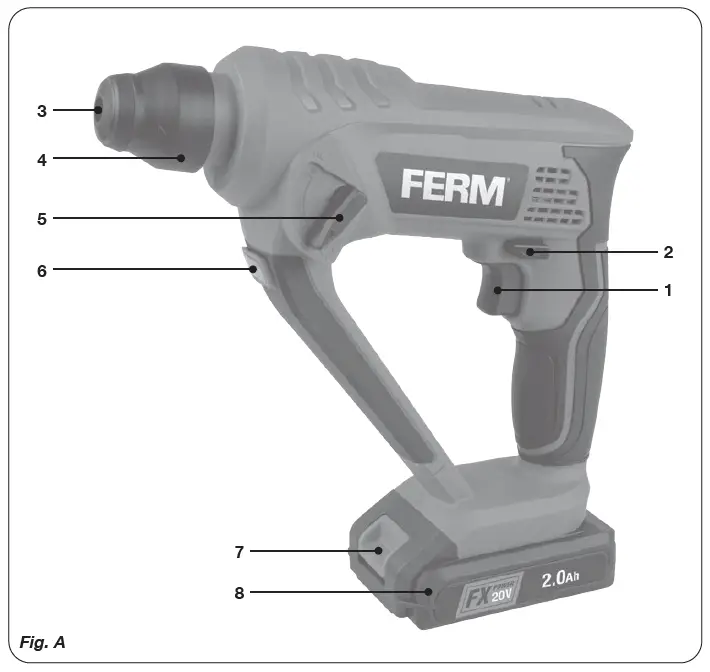 FERM-HDM1052-20V-Cordless-Rotary-Hammer-FIG-1