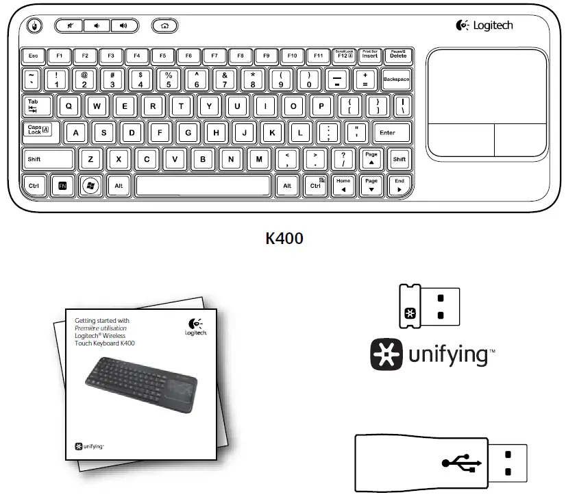 logitech K400 Wireless Touch Keyboard in the box