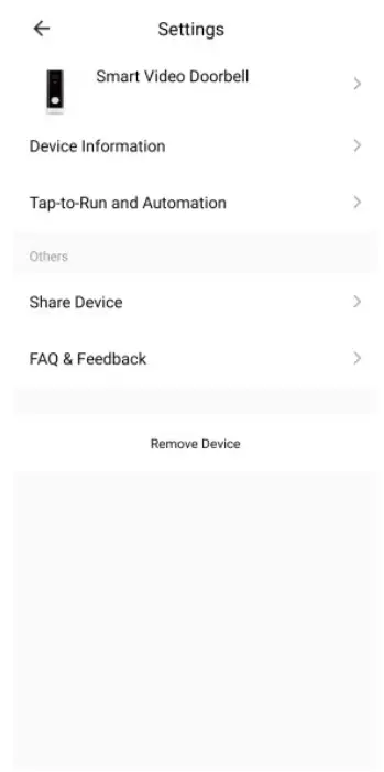 NGTECO NG-D100 Smart Video Doorbell - Device Settings