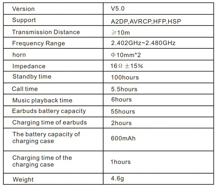 TOZO T5 TWS Bluetooth Earbuds - Specifications