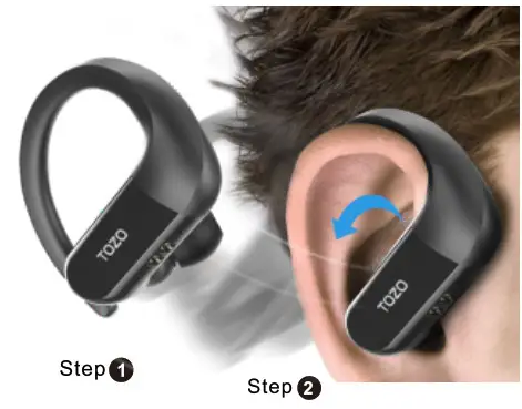 TOZO T5 TWS Bluetooth Earbuds - Wearing Steps 1 2