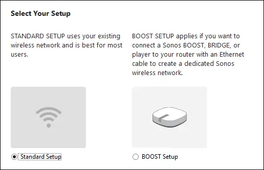 Sonos Setup method selection screen