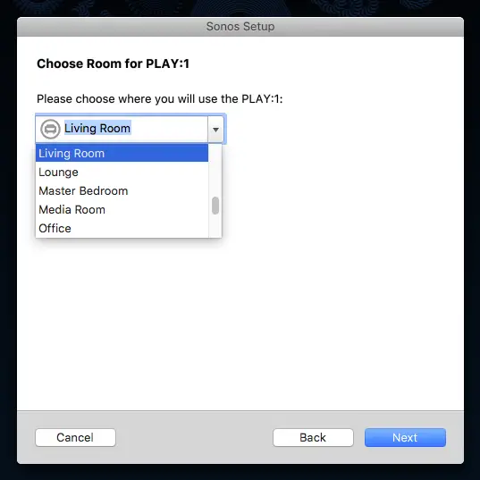 Speaker location selection screen