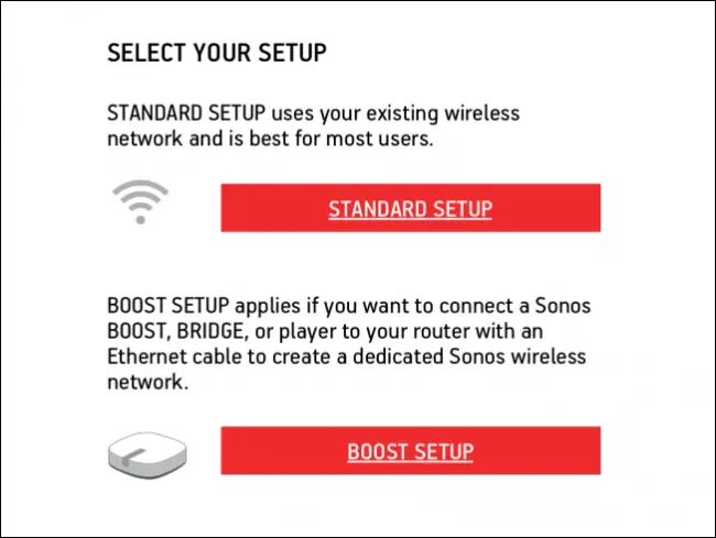Setup method selection screen