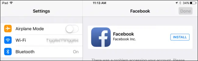 Settings screen on iOS device