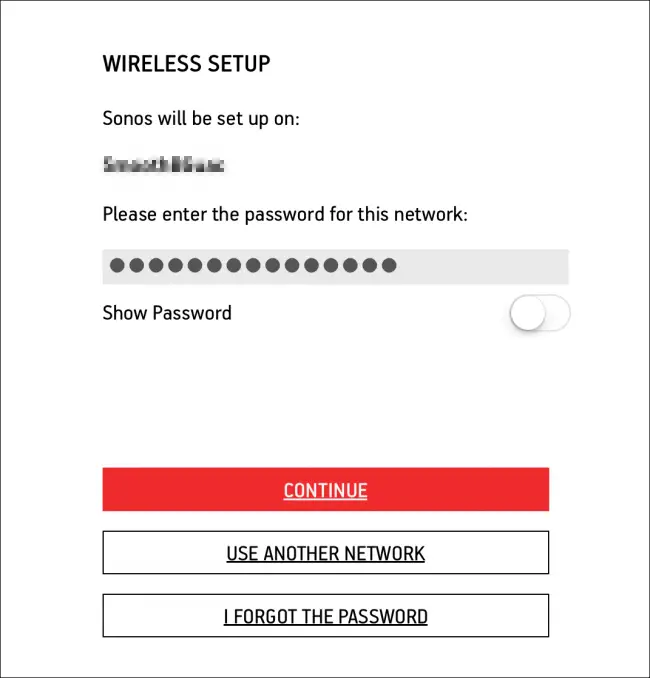 Wireless setup password entry screen