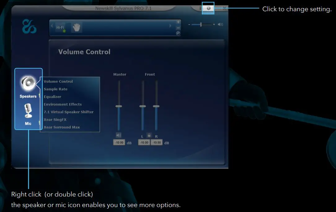 NEWSKILL Sylvanus Pro Professional E-Sports Gaming Headset User Guide - Click to change setting