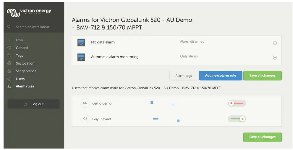 victron energy GlobalLink 520 LTE M External Antenna - app