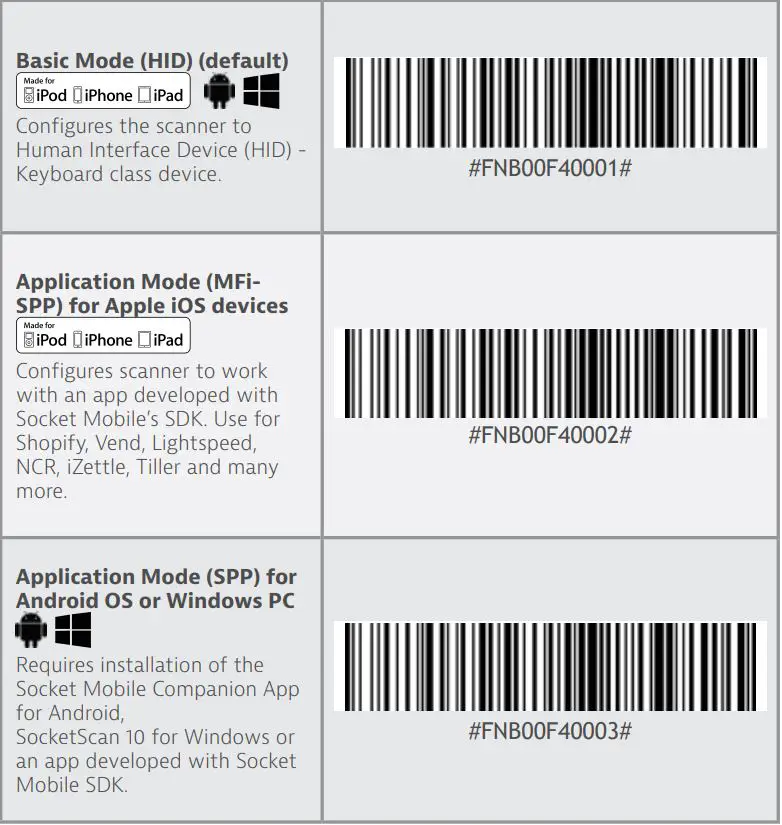 socket S740 Barcode Scanner User Guide - Bluetooth Connection Modes
